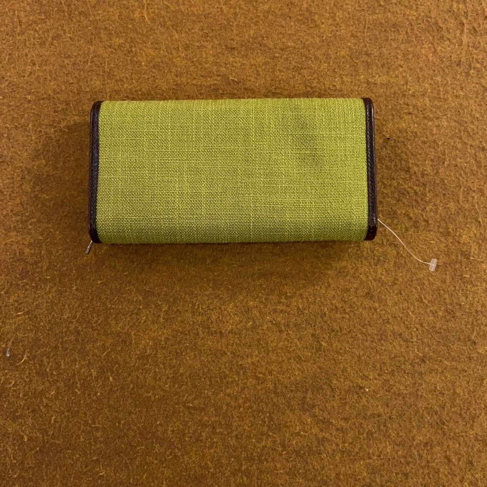 Wenz Womens OS Green Woven Leather Trim Accordion Continental Wallet New
